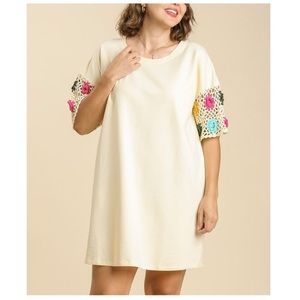 Umgee Baby Yellow Crochet Sleeve Mini Dress